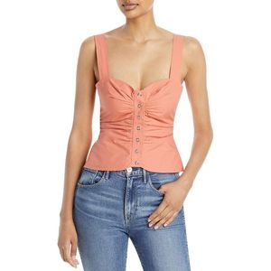 A.L.C. Womens Lilah Orange Button Down Sleeveless Tank Cropped Top Imperfections